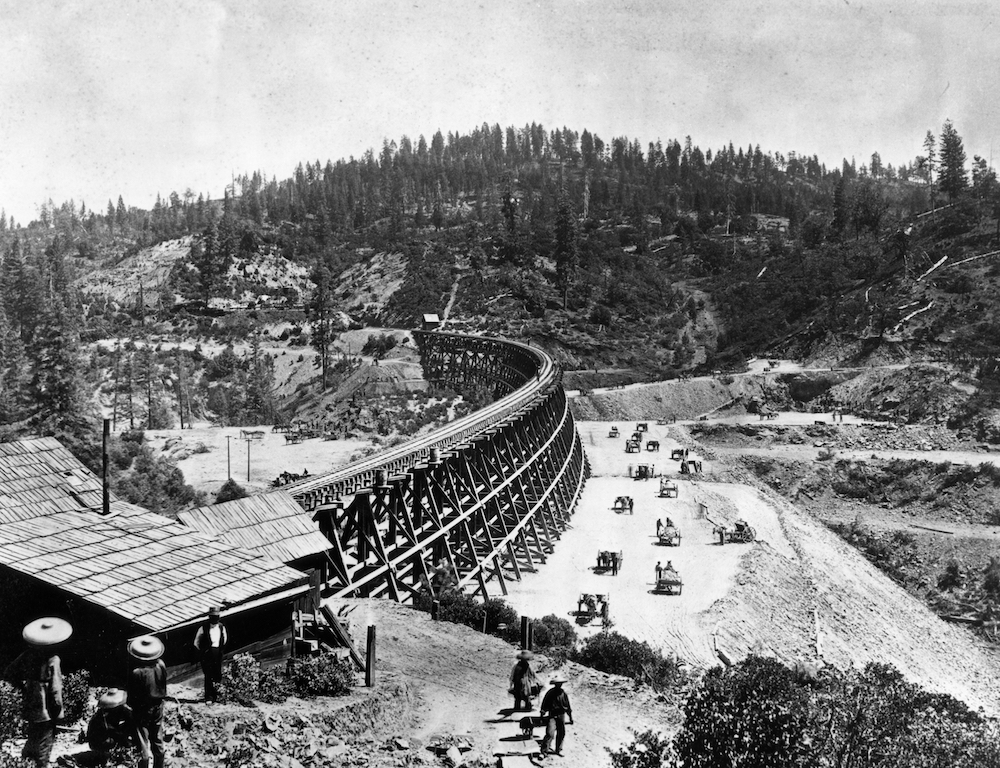 Work on the Secret Town trestle, 1877