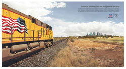 <a href="/newsinfo/attachments/media_kit/up150/print_ad_will.pdf ">Print from PDF</a><br><strong>America provides the will. We provide the way.</strong><br>For 150 years, Union Pacific has been honored to help carry the American dream forward. From the ambition of our early days to the innovation and technology of today, we continue to forge ahead while hauling our nation’s goods. As we celebrate our anniversary, we pause to say thank you. Thank you to our employees, customers, communities and shareholders. Union Pacifi c is proud to serve you, today and tomorrow. Join the celebration at www.up150.com.